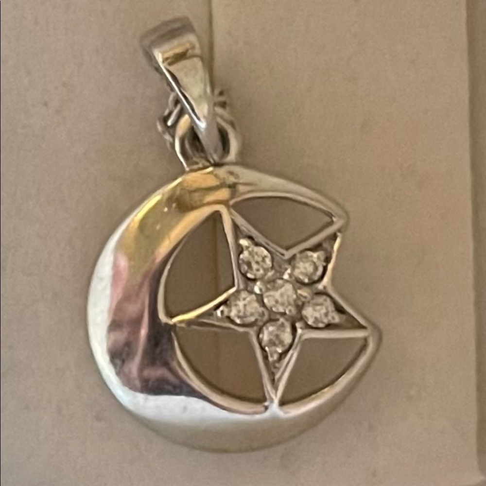 Silver Crescent Moon Star Necklace